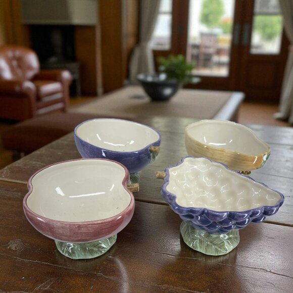 NOBLE EXCELLENCE BOWLS -- Dessert Bowls, Set of 4 Footed Bowls, Fruit Shaped - Picture 1 of 15